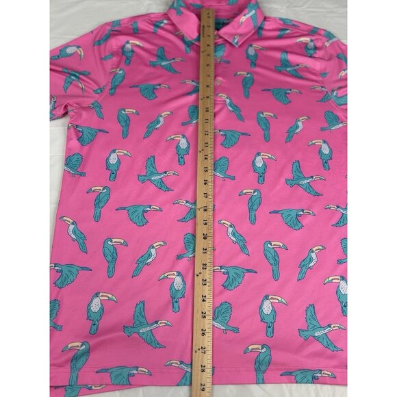Chubbies Toucan Performance Polo Shirt Men’s L Pink Short Sleeve Stretch Golf - Picture 10 of 14